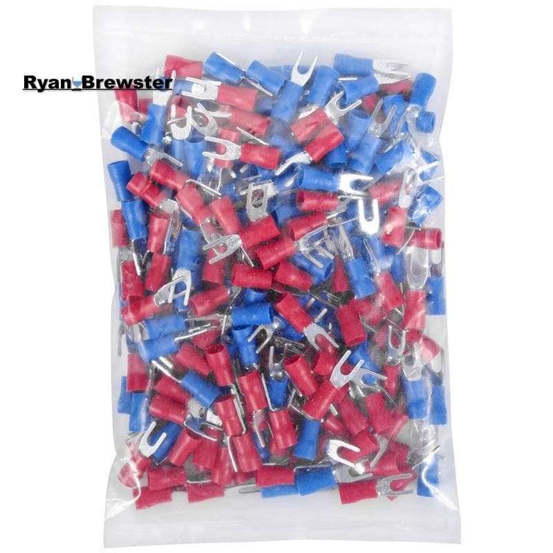 [Preferência R] 200pcs 16-14 AWG Vermelho Azul Fio Conector Terminal De Garfo Isolado # 4