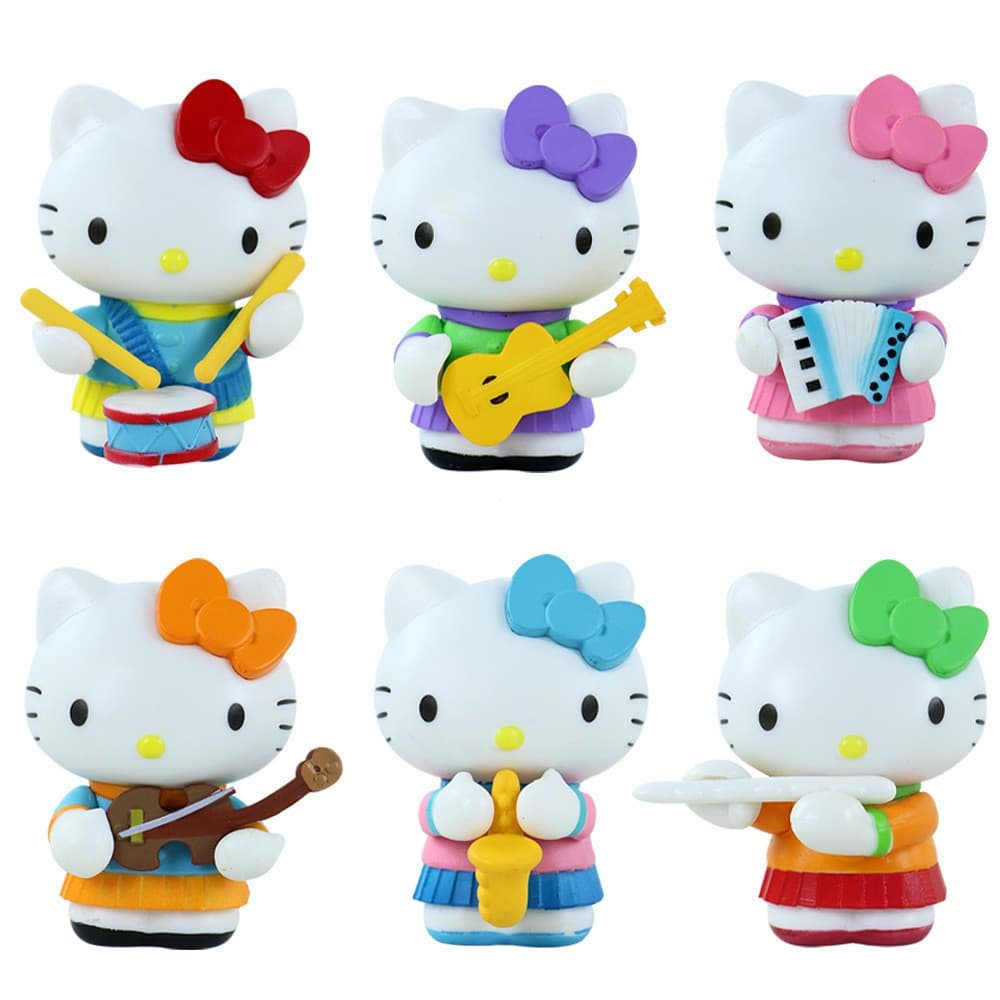 Conjunto de 6 peças de 6,5 cm, figuras de anime estilo japonês da Hello Kitty, decoração de mesa fofa e colecionável, ve