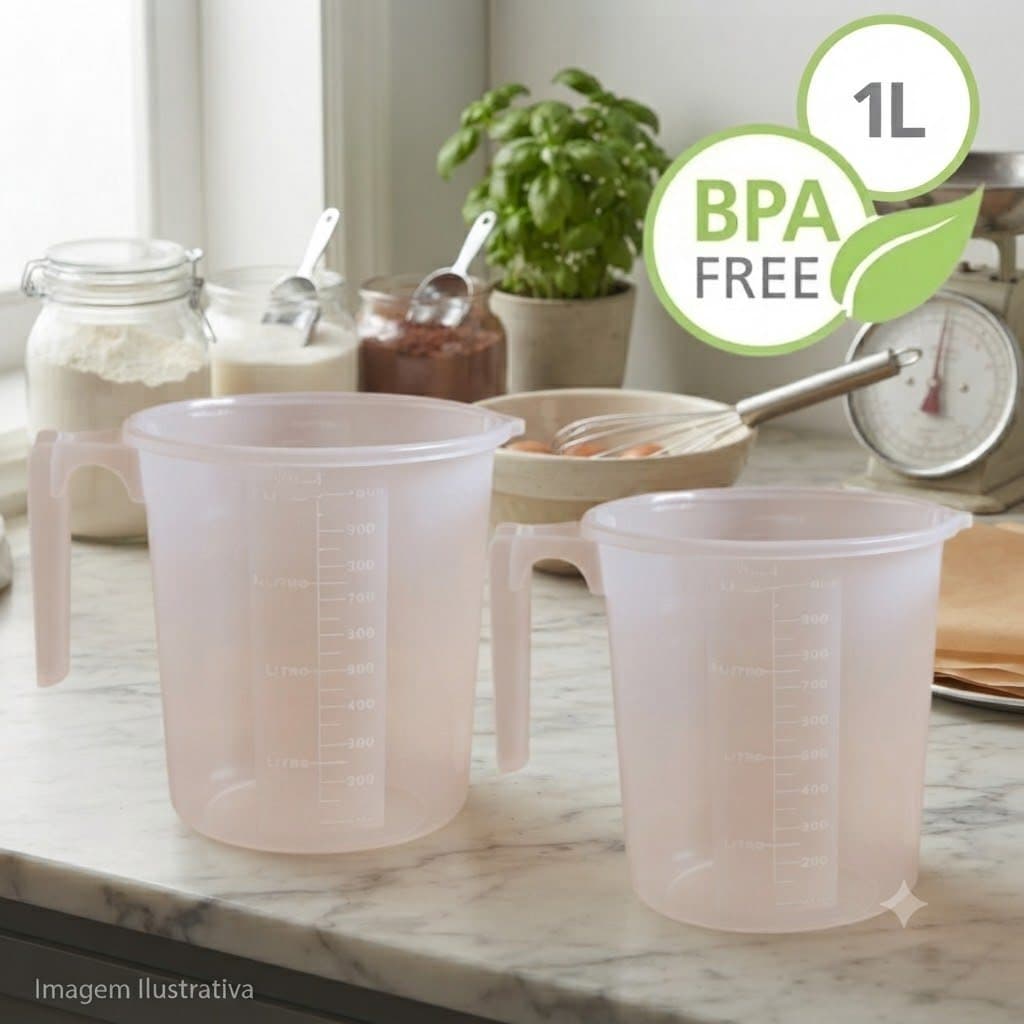 Kit 2 Jarras Medidoras Graduadas 1L ErcaPlast Plástico Transparente Copo Medidor 1000ml Cozinha Confeitaria Padaria