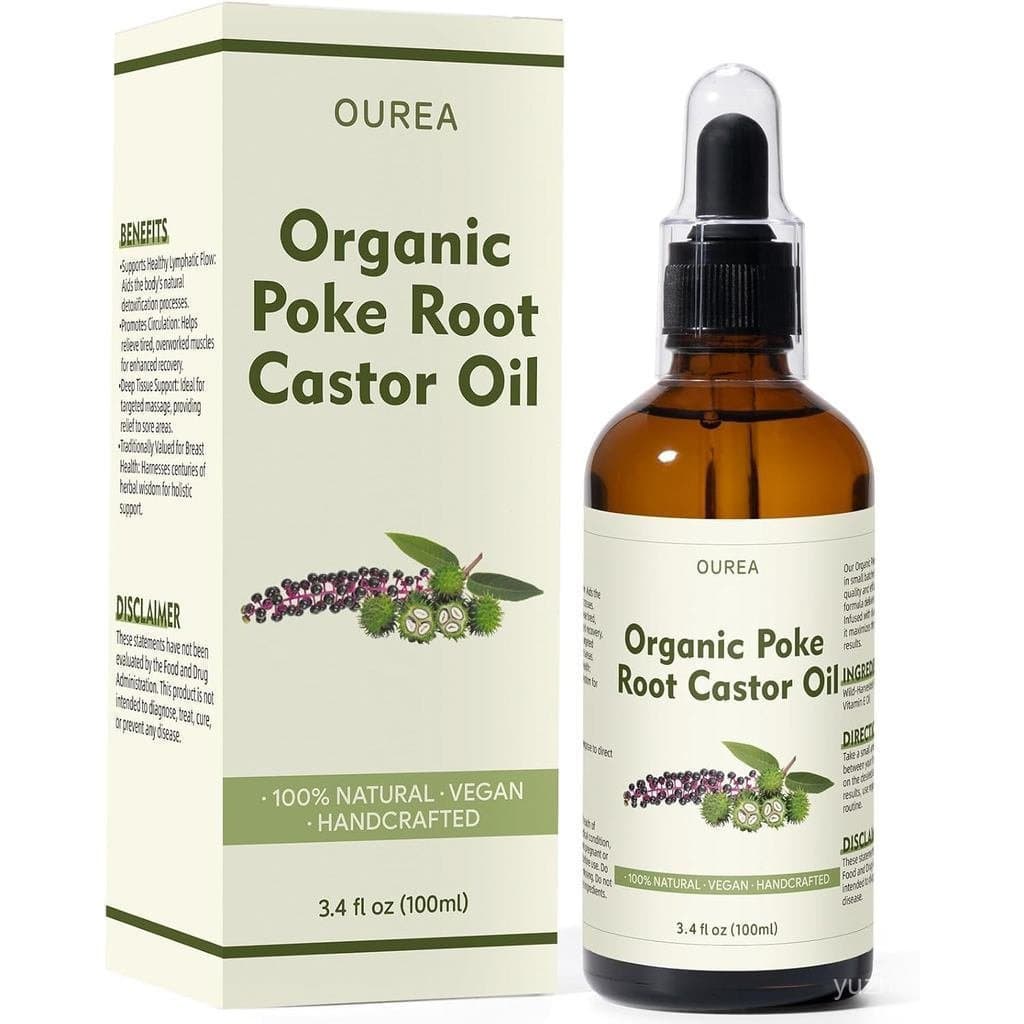 Óleo de Rícino Orgânico Poke Root – 3,4 fl oz Óleo Natural para Massagem Linfática, Alivia Quistos, Furúnculos e Problem