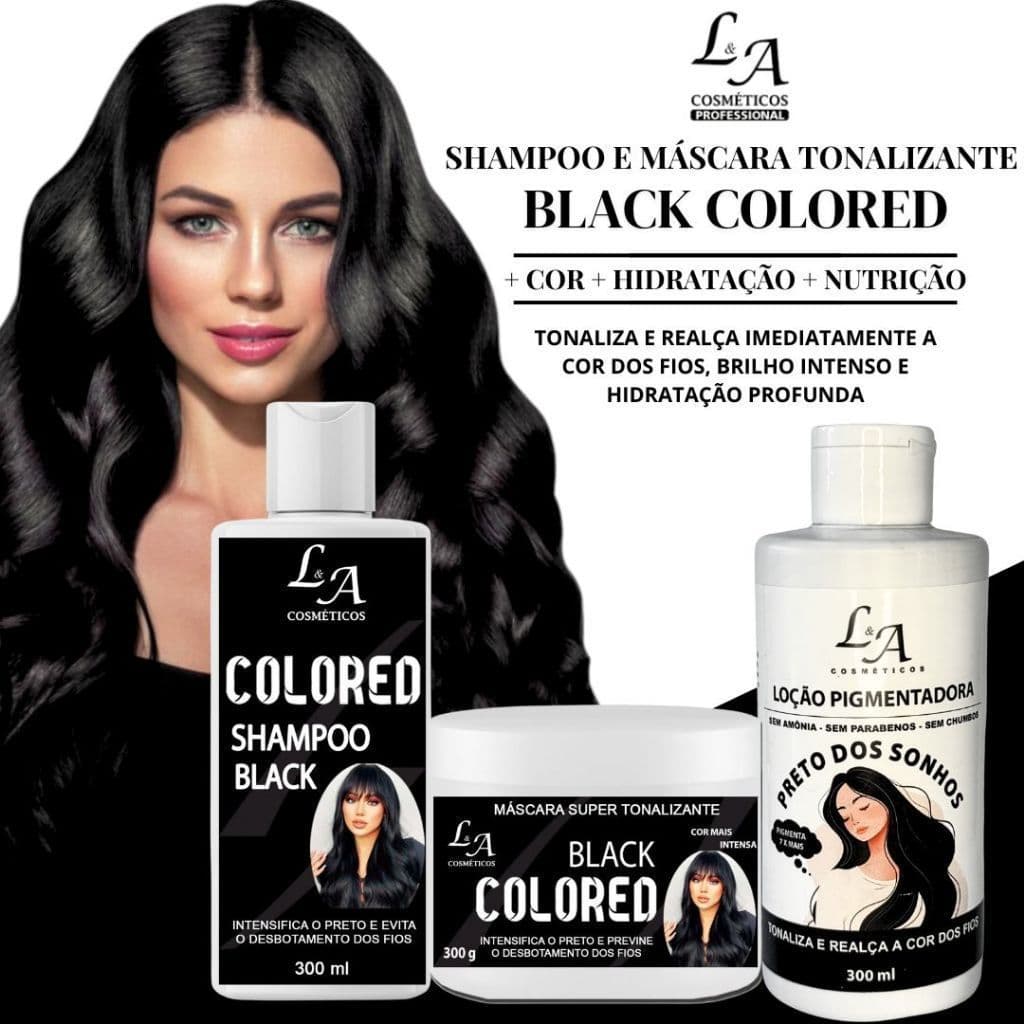 Kit Trio Completo Black Tonalizante Preto Intenso - S/ Amônia - Resultado 100% Natural La cosméticos