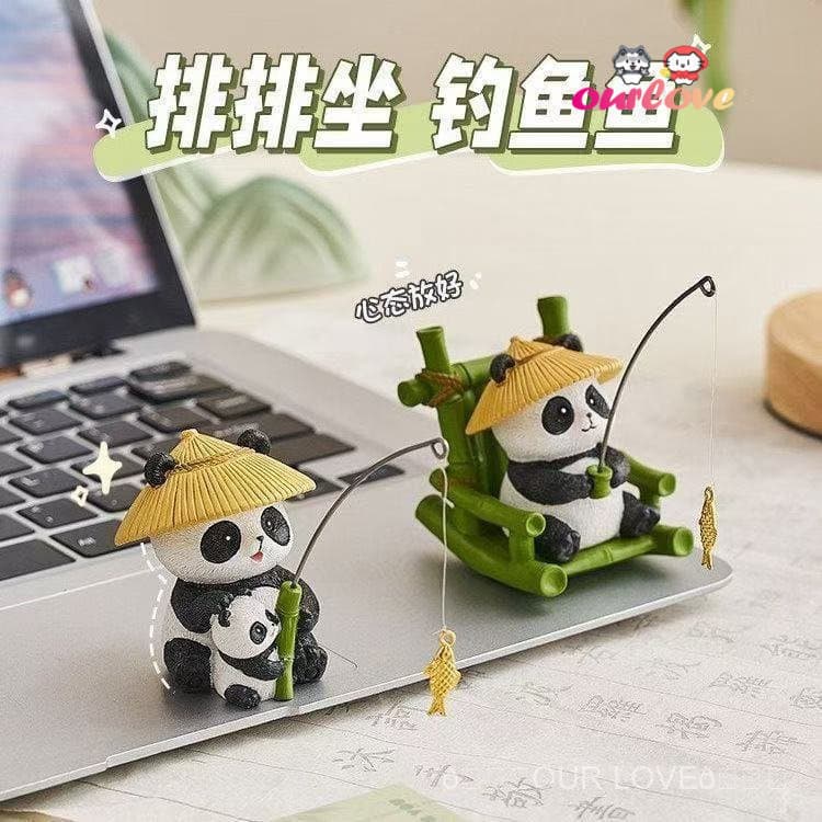 2026 Novo Modelo: Adorável Pequeno Panda, Ornamento de Mesa, Série Criativa de Pesca, Estatueta de Panda Pescador, Decor