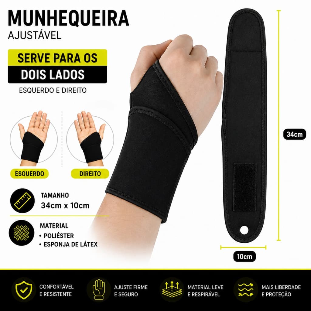 Munhequeira Elástica de Compressão Ajustável Neopreme  Direito Esquerdo
