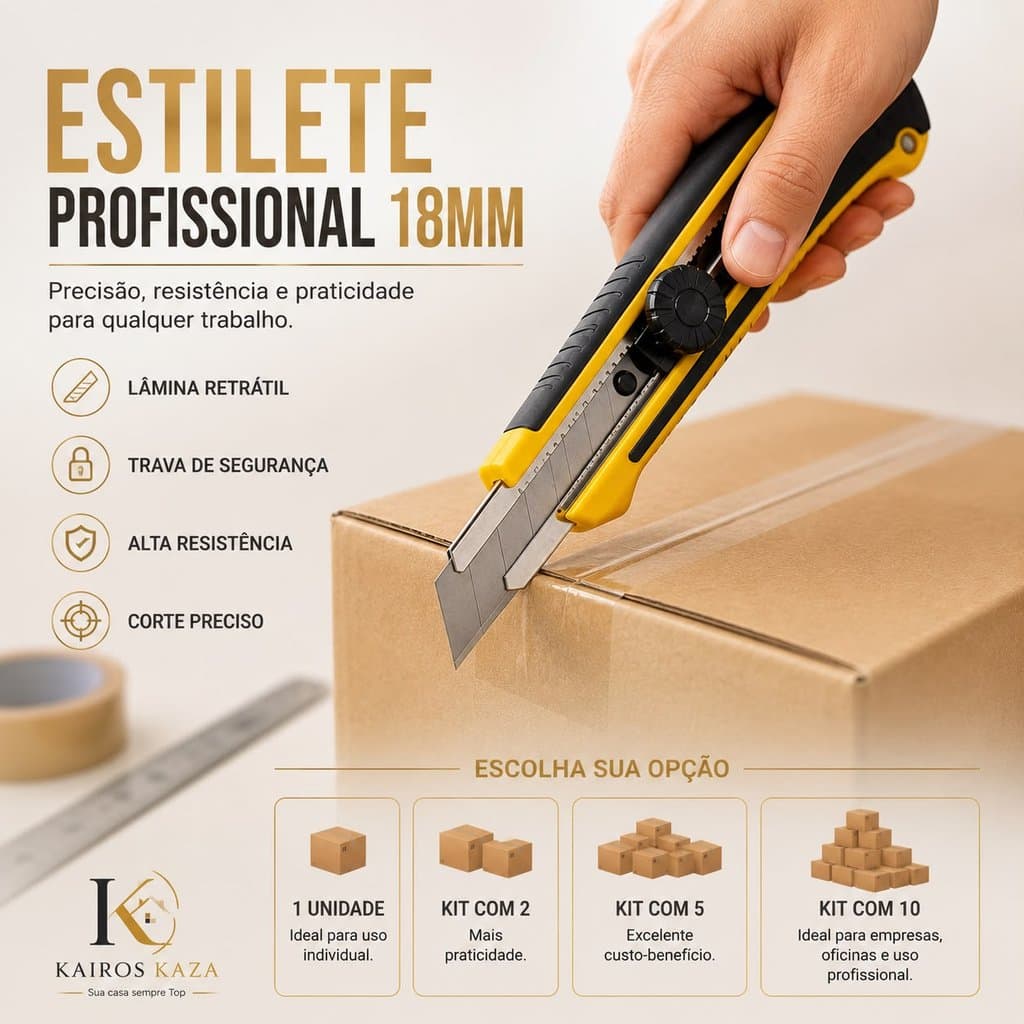 Estilete 18mm Profissional Ergonômico Emborrachado Com Trava de Segurança