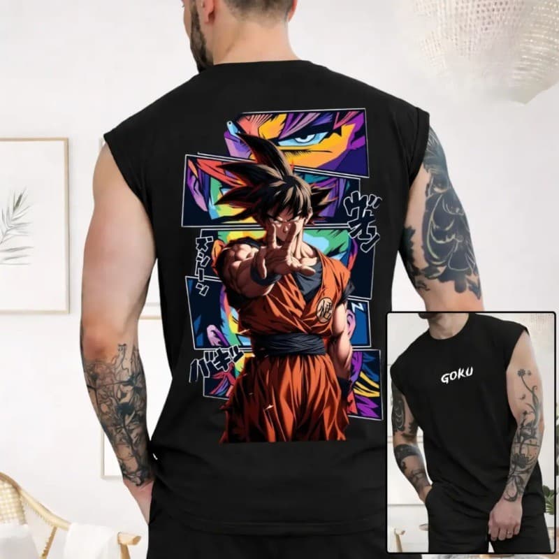Regata Masculina Anime Academia Over Gaku Aberta Machão Algodão Streetwear Vegeta Dragon Ball Z