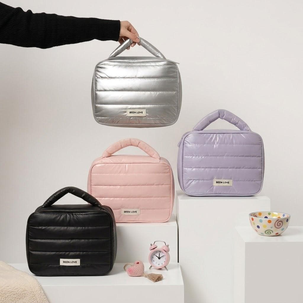 Necessaire Feminina Puffer Grande de Viagem Organizador de Maquiagem e Cosméticos Impermeável Com Alça Bolsa de Mão