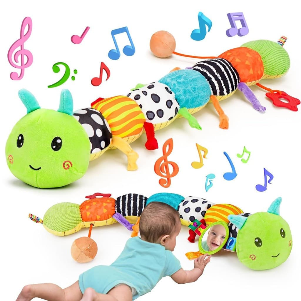 E71W 0-6 meses bebê brinquedo sensorial música lagarto de pelúcia, adequado para 0-3 meses bebê deitado jogando YEDL