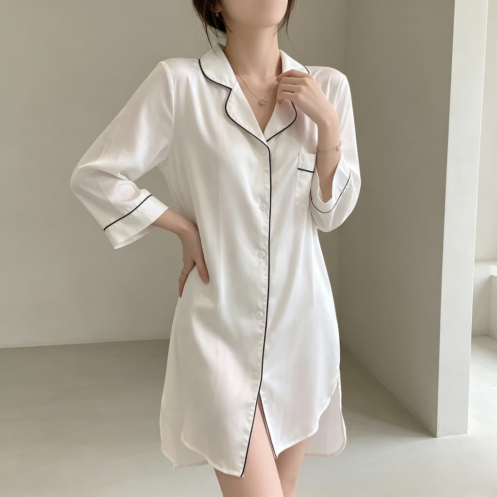 Senhoras pijamas de seda gelo verão fino Homewear solto tamanho grande manga três quartos de secagem rápida estilo namor