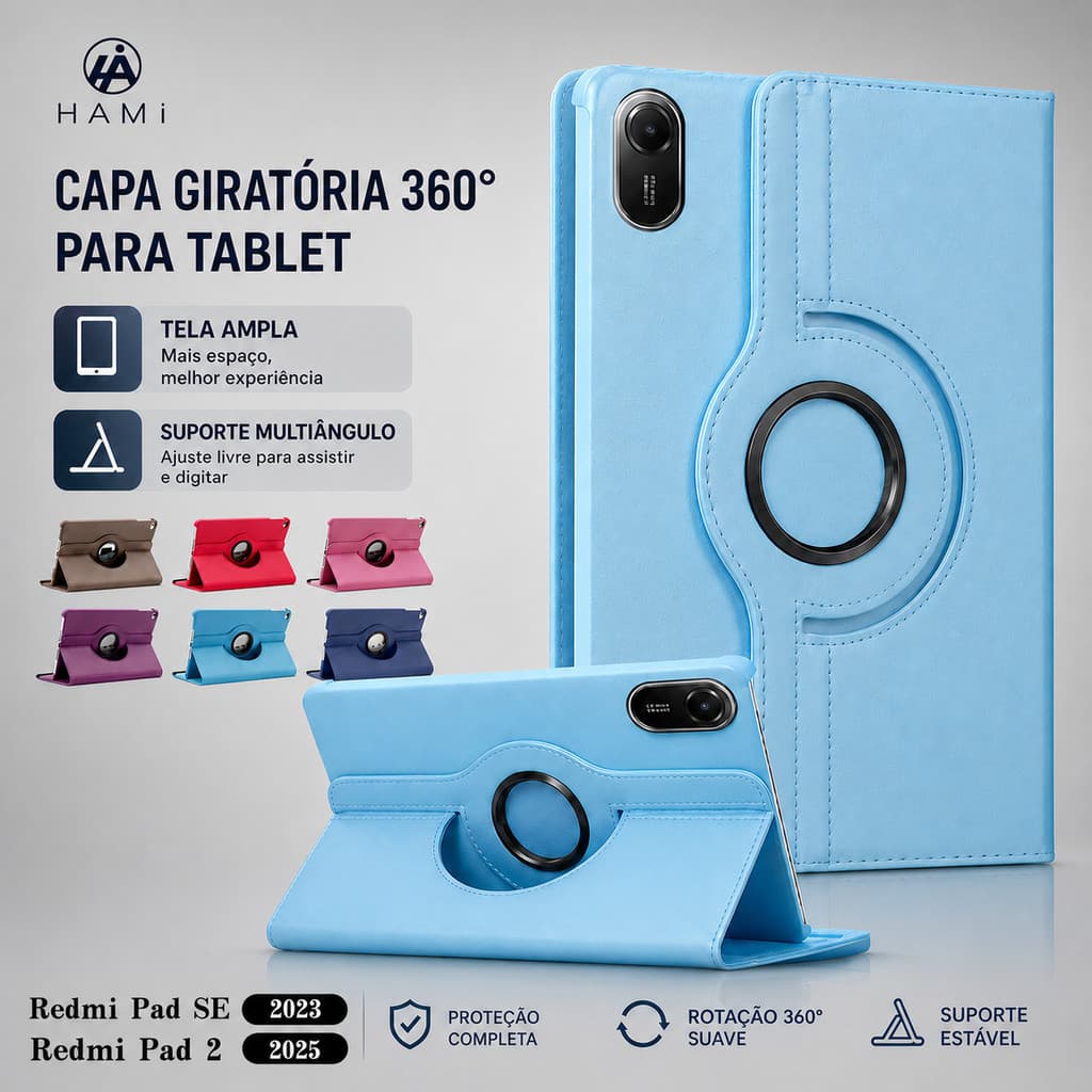 HAMI Capa Giratória 360° para Redmi Pad 2 (2025) e Redmi Pad SE (2023) com Suporte，Case Protetora
