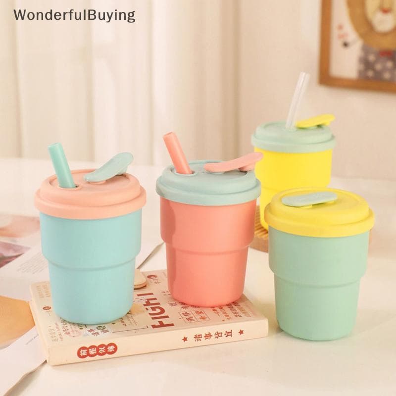 Caneca De Café 400ml Com Tampa Palha Silicone Suco Frio Leite Chá À Prova De Vazamento Garrafas De Água Potável Portátil