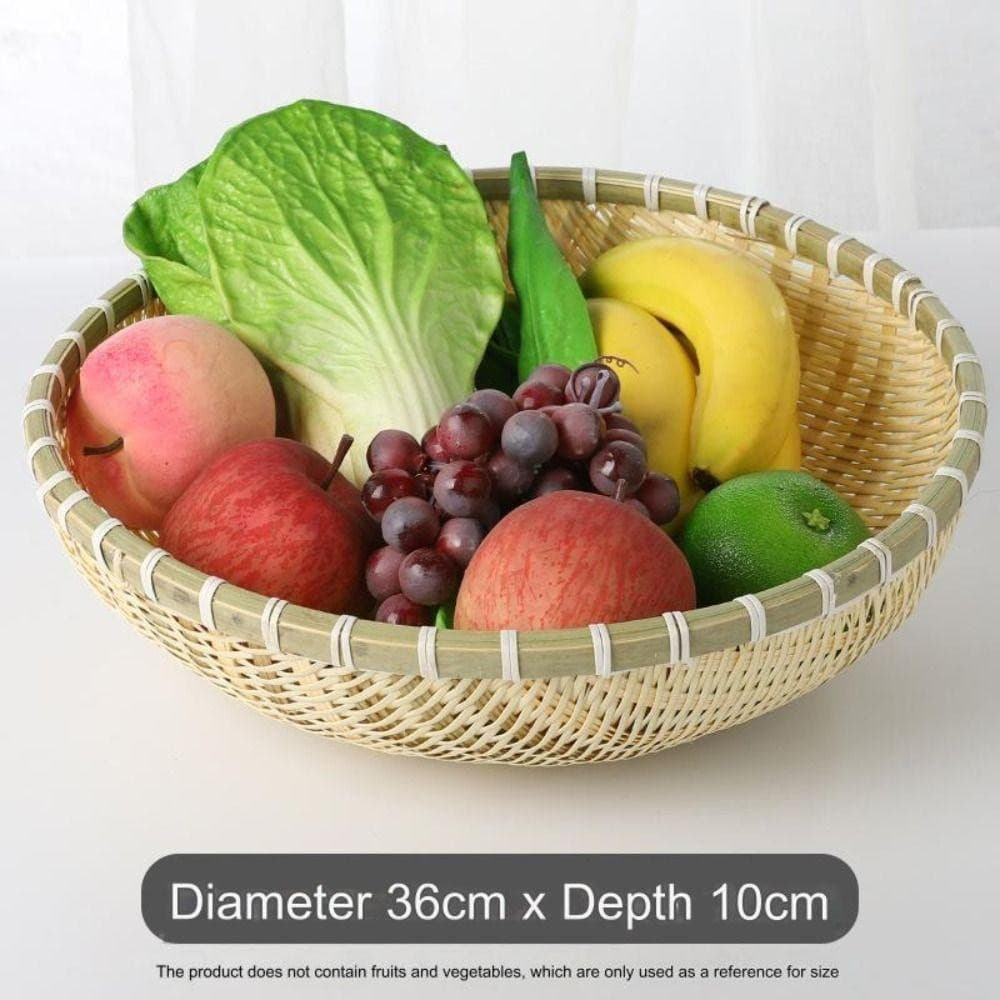 Cesta de frutas KR, armazenamento redondo requintado, feita à mão com sistema de drenagem, estilo campestre natural.