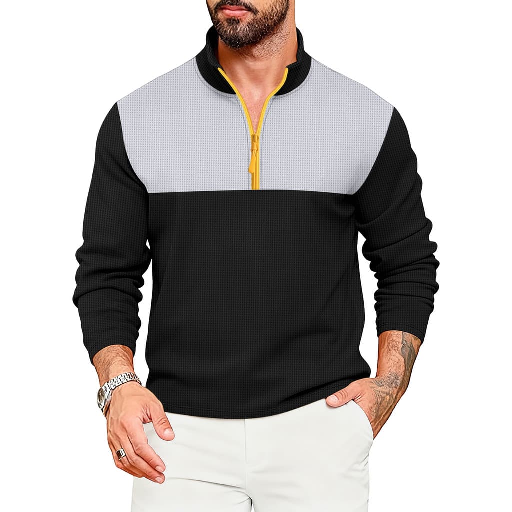 Camiseta masculina transfronteiriça falsa de duas peças dupla camada com decote em V outono inverno estilo moda costura