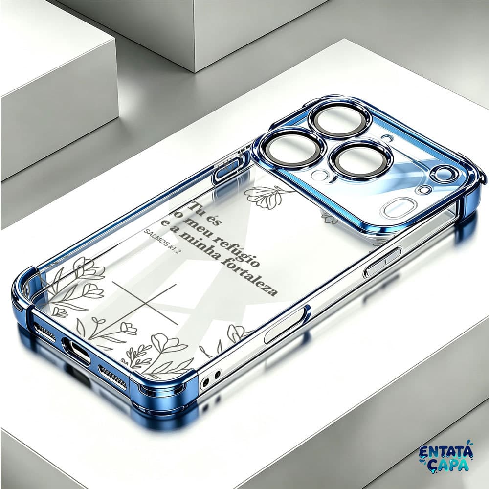 Capinha Capa Borda Cromada 4 Cantos Anti Queda Floral Letras Cristã para iPhone 17 Pro Max 13 14 11 12 16 15 Plus Air