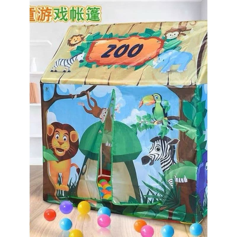 Cabana Infantil Bichinhos do Zoológico Barraca Infantil Zoo Tenda Dobrável Estrutura Montável com Conectores e Hastes
