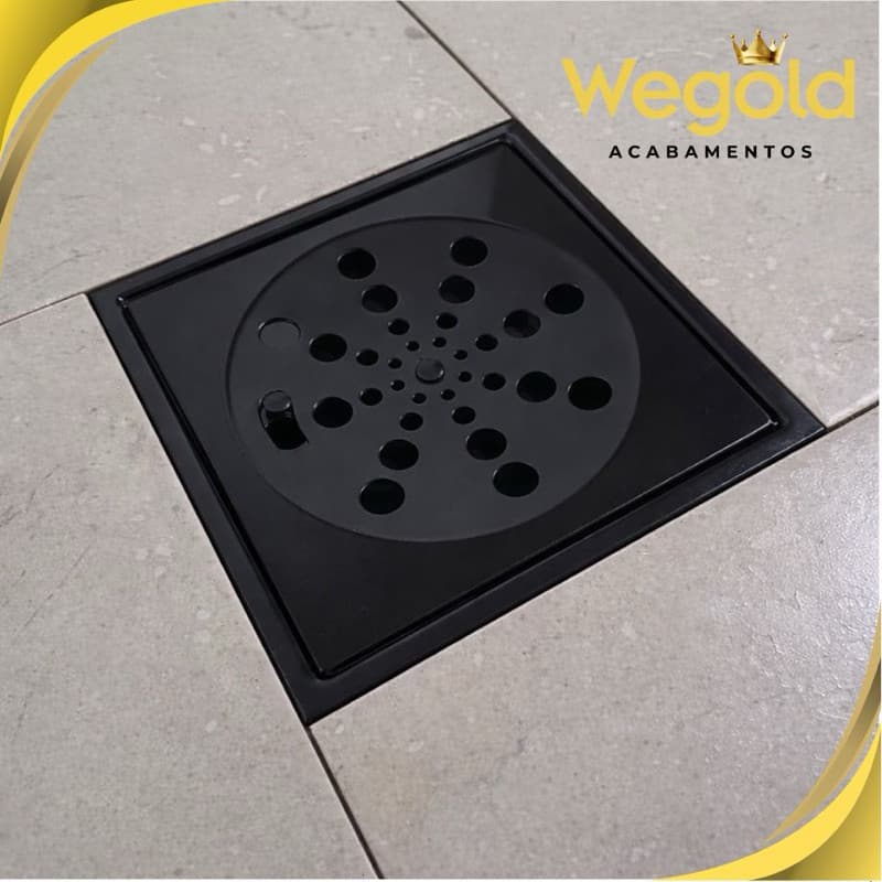 Ralo Grelha Preto Fosco Completo Aço Inoxidável 10x10cm