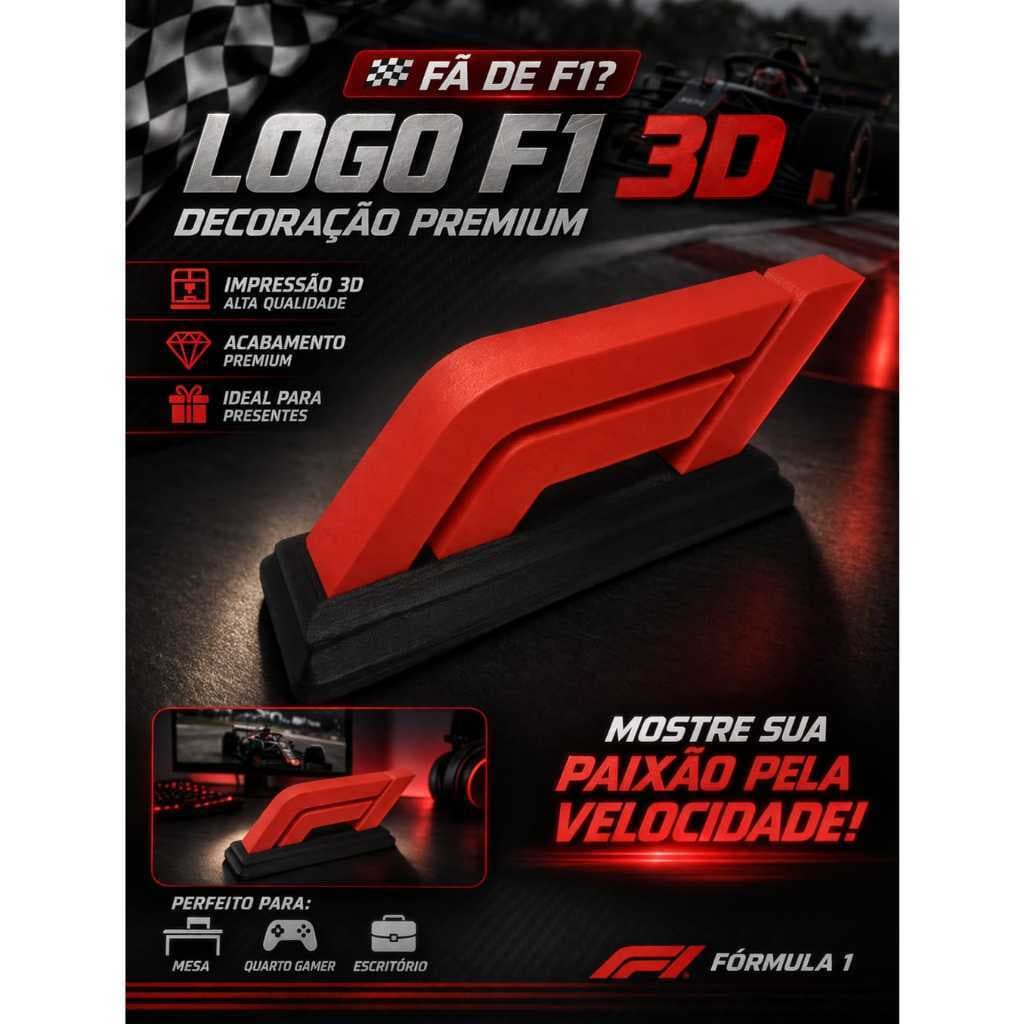 Troféu Logo Fórmula 1 3D Decorativo Enfeite Mesa Gamer Escritório Presente F1