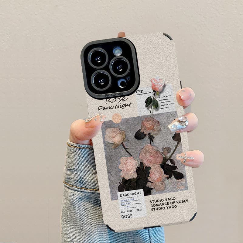 Pronta Entrega |   Capa de Telefone Casal Rosa Branca para iPhone 17 / 16 Pro / 15 / 14 Pro Max |   Capa Elegante Floral