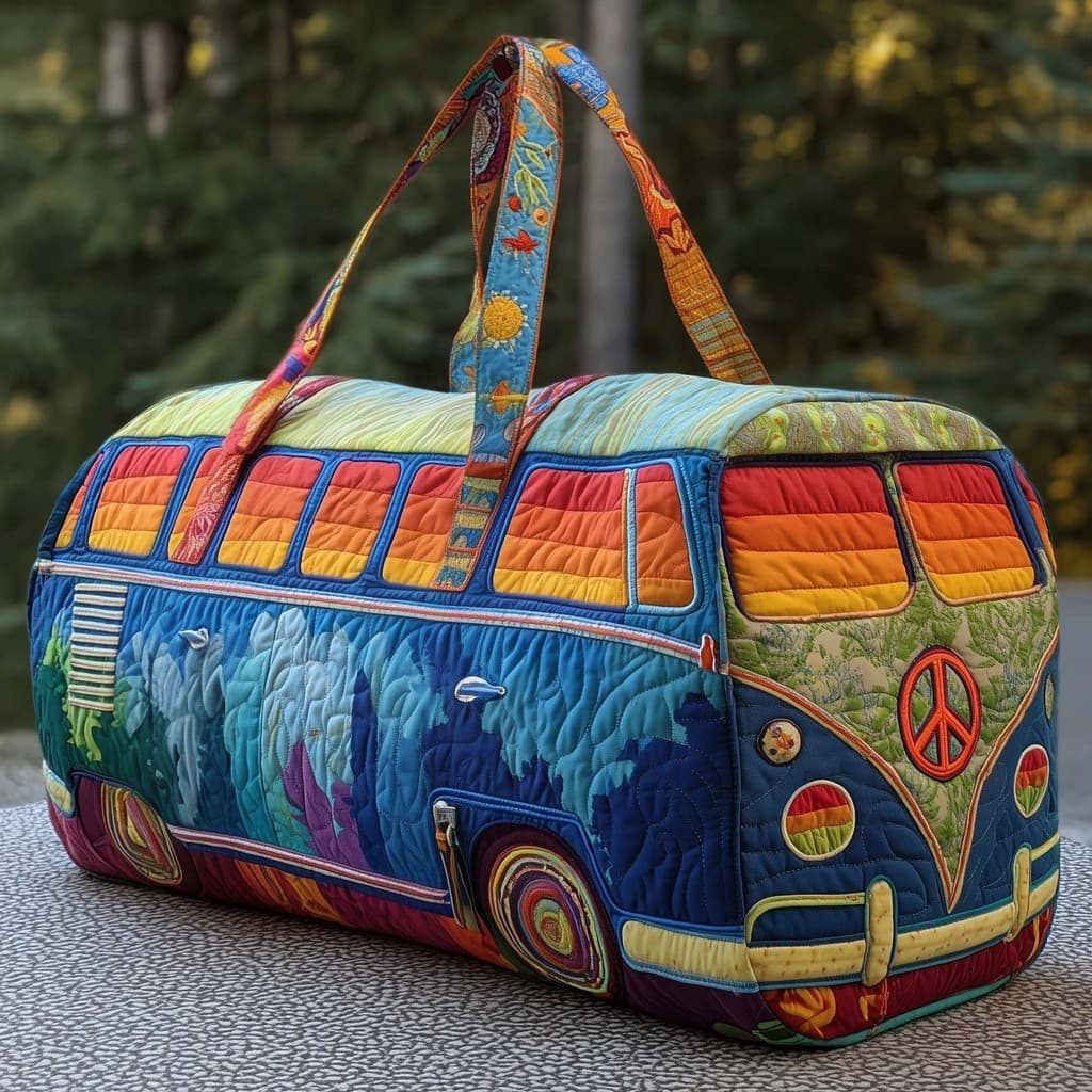 Retro Hippie ônibus pintura a óleo impresso saco de viagem grande capacidade portátil saco de ginásio único saco de arma