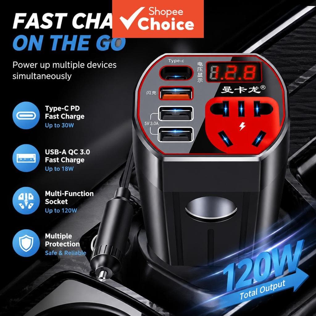 Inversor De Energia Para Carro De Carregamento Rápido Dc12v 24v A 110v 220v Veículos Adaptador De Carregador USB