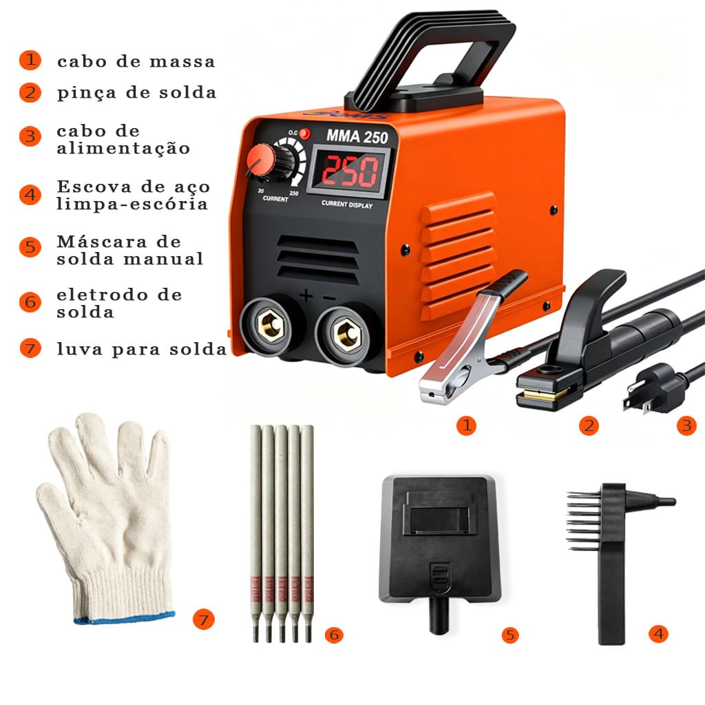 Máquina de Solda Inversora MMA-250 Portátil 220V Alta Potência Solda Elétrica para Casa e Oficina