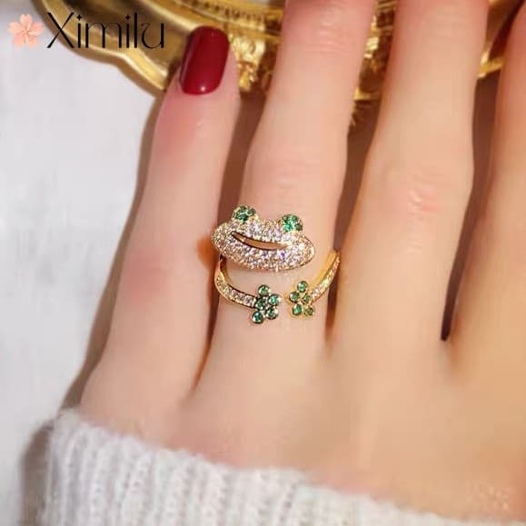 ❤ Requintado luz criativa luxo brincalhão bonito sapo anel feminino moda jóias de prata