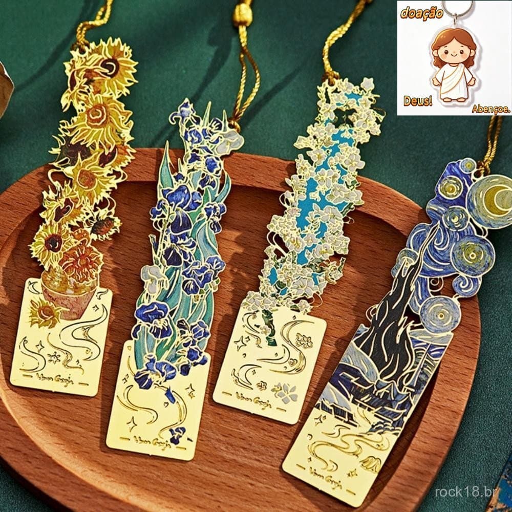 Marcadores De Metal De 1 Unidade Com Borla , Marcador Oco Dourado Van Gogh Monet Pintura A Óleo Tema Marca De Livro Para