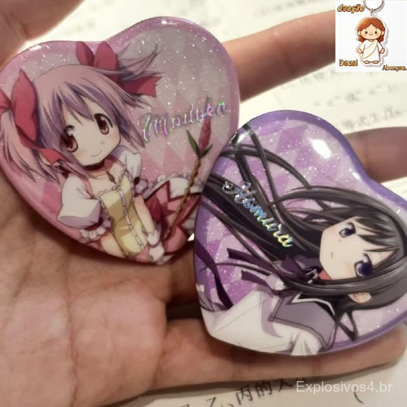 2 Pçs/Set Kawaii Hot Anime Puella Magi Madoka Magica Forma De Coração Akemi Homura Kanome Pins Breastpin Badge Cartoon J
