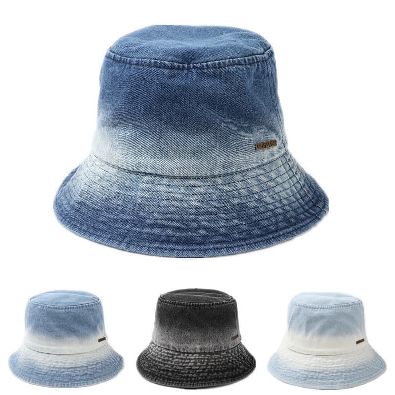 Chapéu de Pescador de Denim Novo para Primavera e Verão, Chapéu Feminino Lavado com Cor Gradiente, Chapéu de Sol com Pro