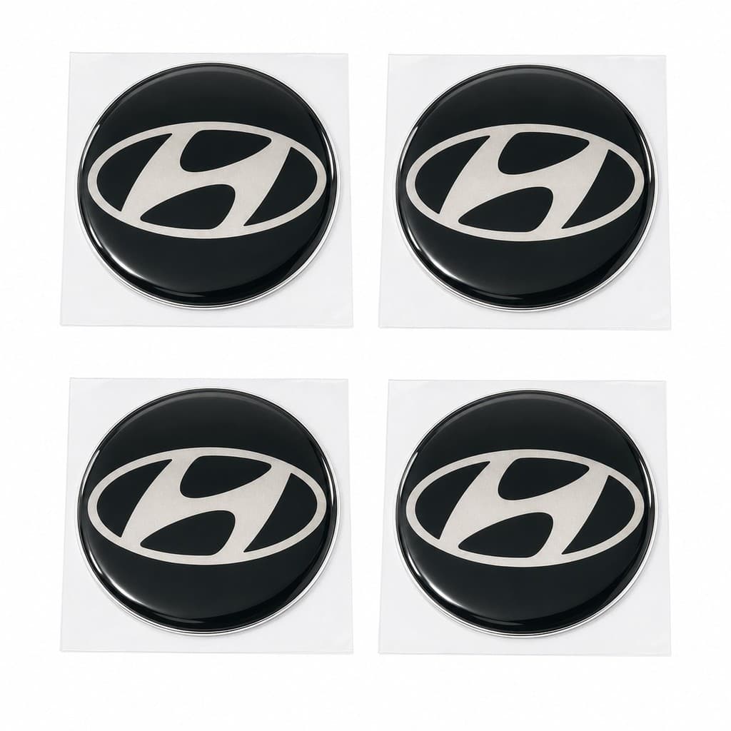 Kit 4 Emblemas Adesivos Resinados Hyundai 48mm Calota Centro De Roda HB20 HB20S Creta Tucson Preto