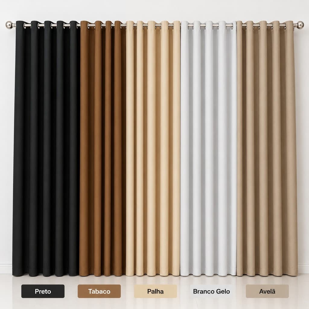 Cortina Lisboa Blackout Corta Luz com Ilhós Cromados Tecido Premium para Sala e Quarto Caimento Perfeito Elegante