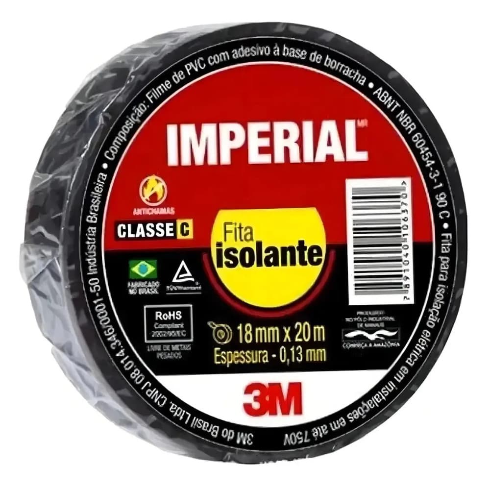 Fita Isolante Imperial 3m 18mm X 20 Metros Preta