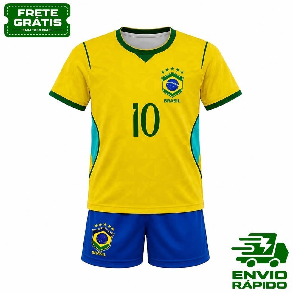 Kit Conjunto Camisa e Short do Brasil Infantil Juvenil AMARELO 2026 | TAMANHO 2 AO 14 | ENVIO RÁPIDO