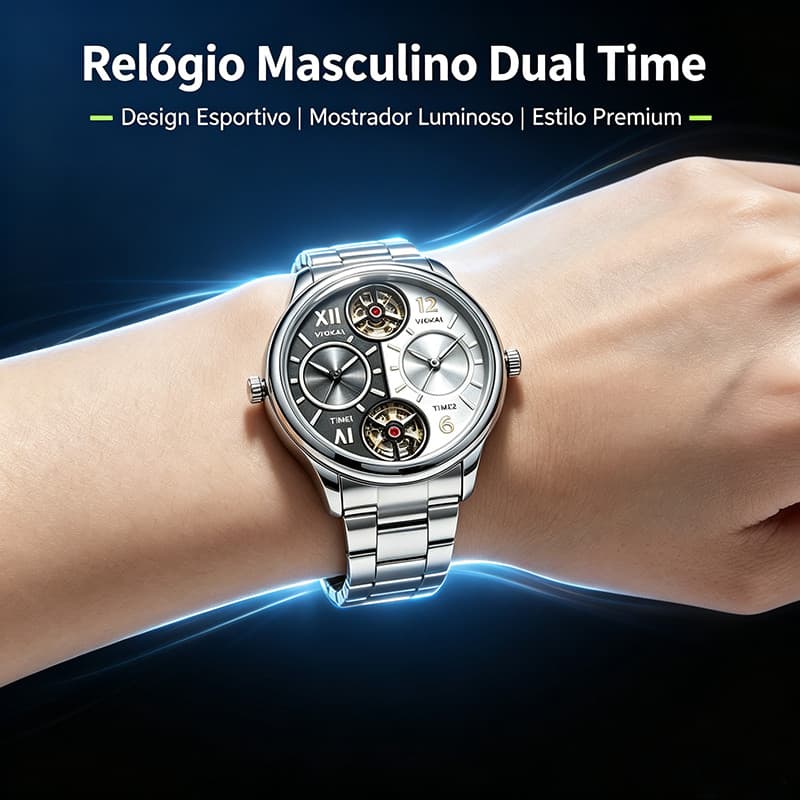 Moda europeia americana dupla fuso horário ins estilo completo luminoso oco giratório à prova d'água relógio de quartzo
