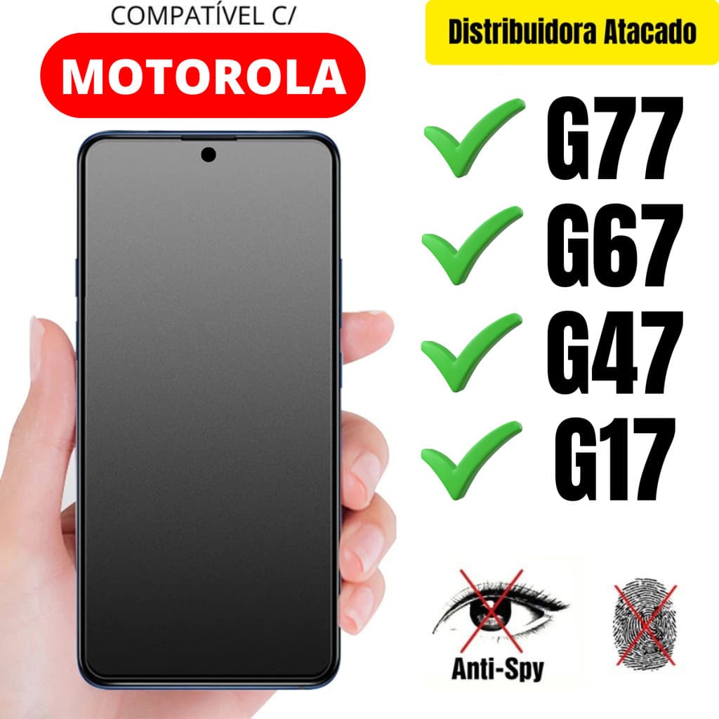 Película Cerâmica Privacidade Fosca 3D P/ Motorola G77 / G67 / G47 / G17 Matte AntiSpy - Envio Rápido
