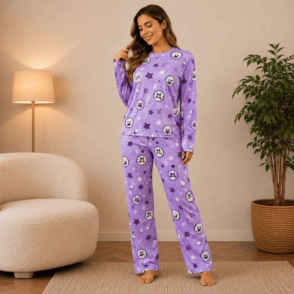 Conjunto Pijama Feminino Inverno Suede Macio Quentinho com Calça Longa e Blusa Adulto