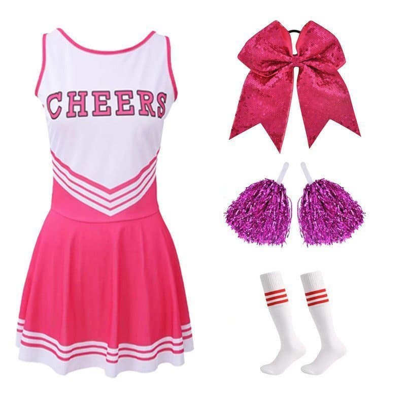 Uniforme de Cheerleading para Estudantes, Fantasia para Apresentação em Palco, Conjunto de Quatro Peças com Laço Fanta 6