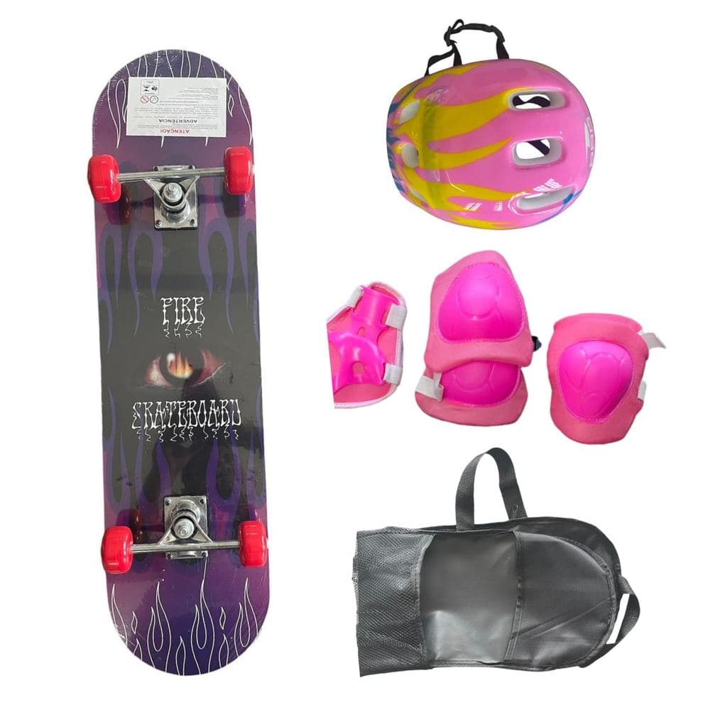 Skate Infantil Estampado C/ Kit De Proteção - Roxo