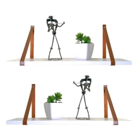 Kit 2 Prateleiras MDF Branca Premium 45x15 cm Suspensa alças couro P/ Organização De Ambientes em Promoção