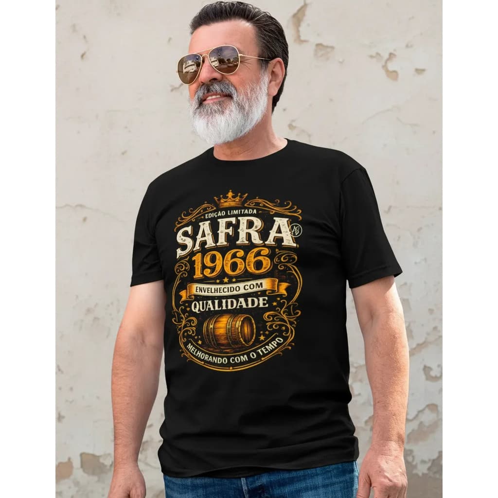 Camiseta Masculina Safra 1966 Edição Limitada Evelhecido com Qualidade 100% Algodão