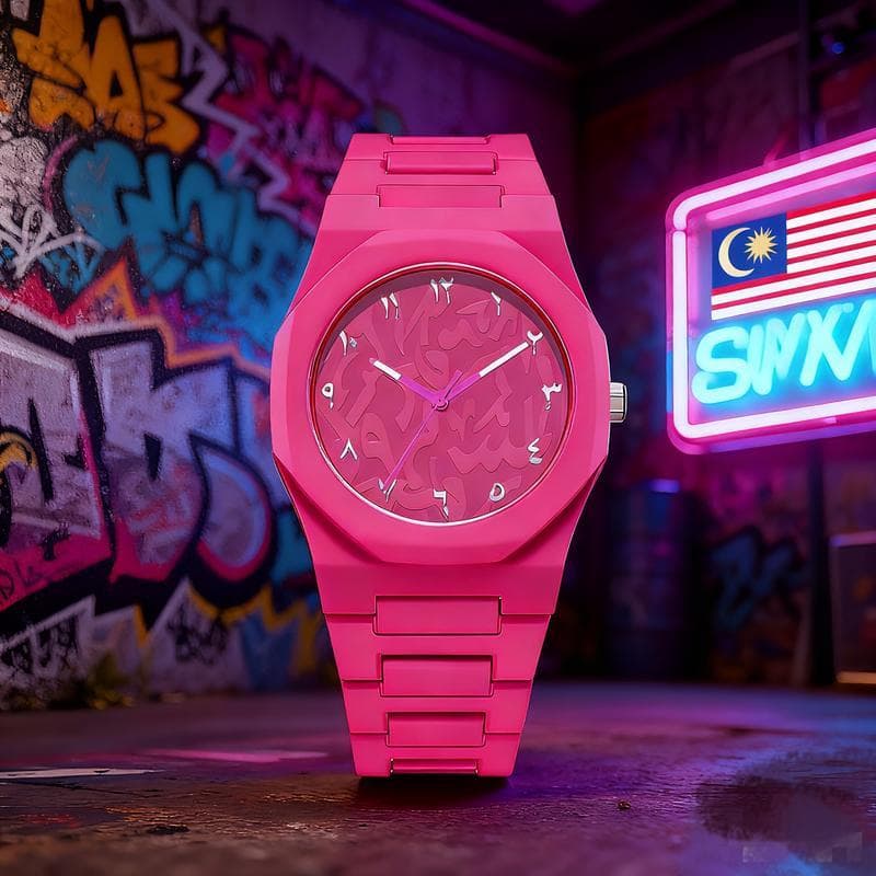 [100% autêntico] Relógio de quartzo masculino 555 	   Relógio de quartzo feminino rosa, estético e elegante, vem com cai
