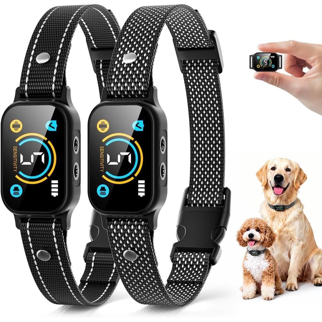 Coleira inteligente anti-latido pequena e média com treinamento por vibração, adequada para cães, preta, conjunto de 2 p