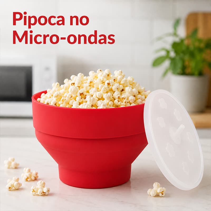 Pipoqueira Silicone 3L Retrátil Livre BPA Balde Pipoca Rápido para Micro-ondas Lavável