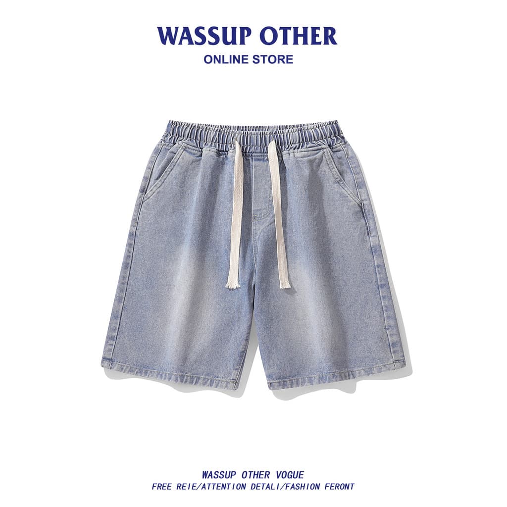 WASSUP OUTRO Shorts Jeans Americanos Masculino Verão Estilo Fino Lavado Retro Solto Casual Calça Cropped Masculina