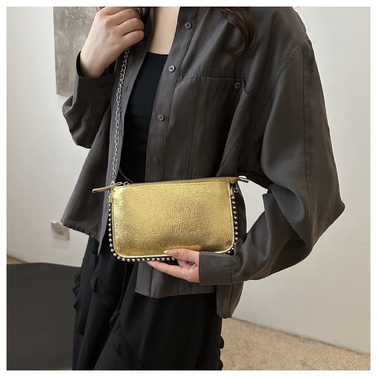 Bolsa Transversal Feminina de Cor Sólida, Alça de Corrente, Bolsa para Celular, Bolsa Transversal de Ombro Único HH2G