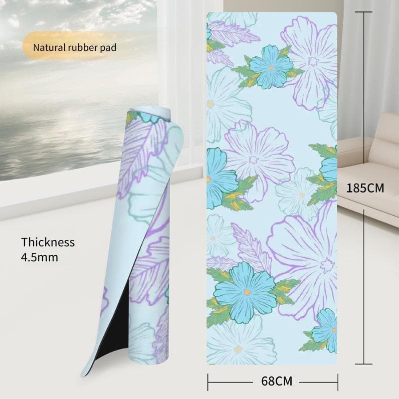 Tapete De Ioga PU De Borracha Natural Azul Floral Pequeno Padrão De Tecido Com Estampa Fresca 185 * 68 Extra Grande Anti