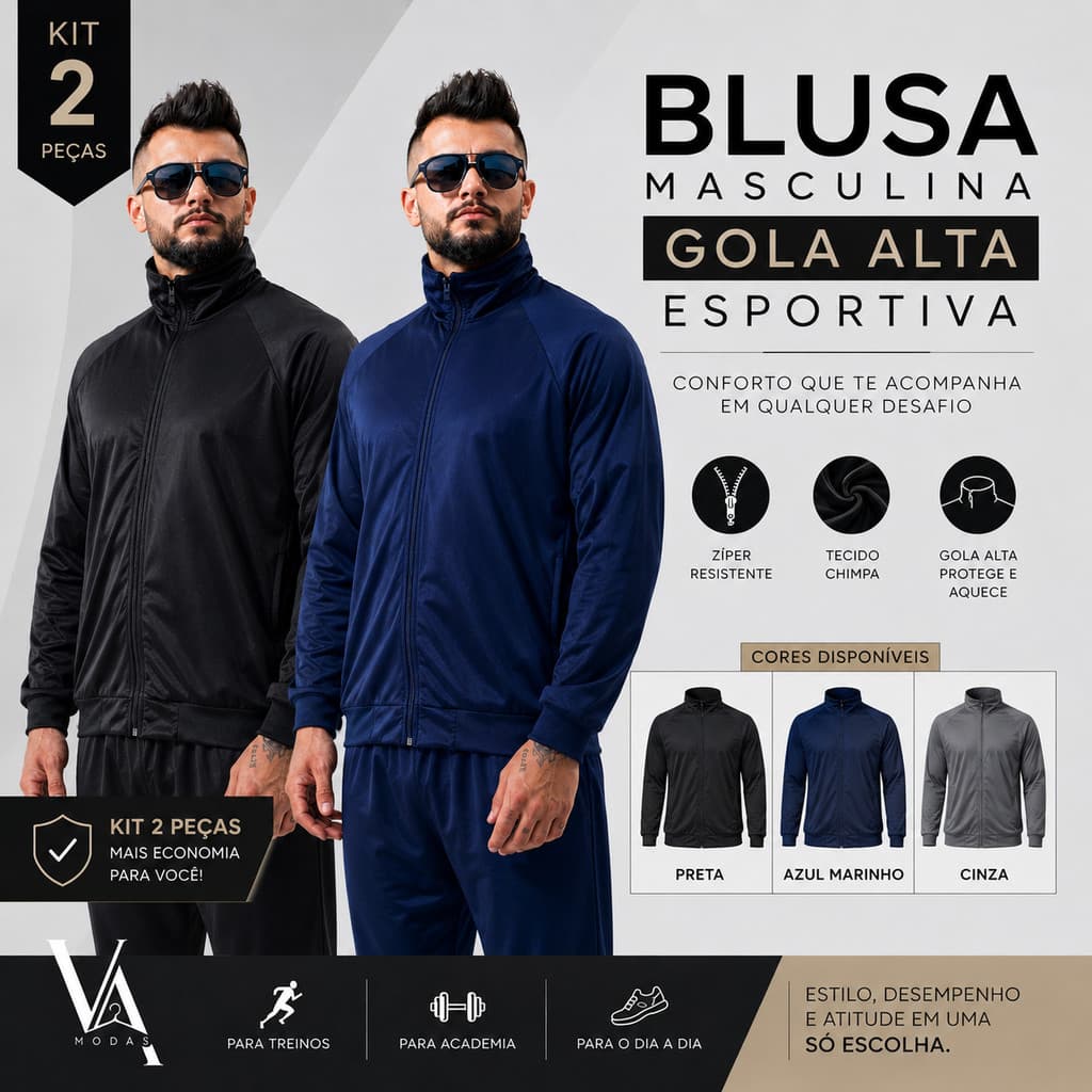 Kit 2 Jaquetas Blusas Gola Alta Esportiva Masculina – Tecido Chimpa | Conforto e Estilo para o Dia a Dia