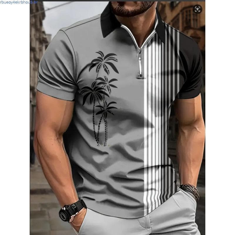Esporte Elegante | Csa Masculina De Manga Curta De Verão – Estilo Esportivo Casual , Padrão Geométrico De Cavalo