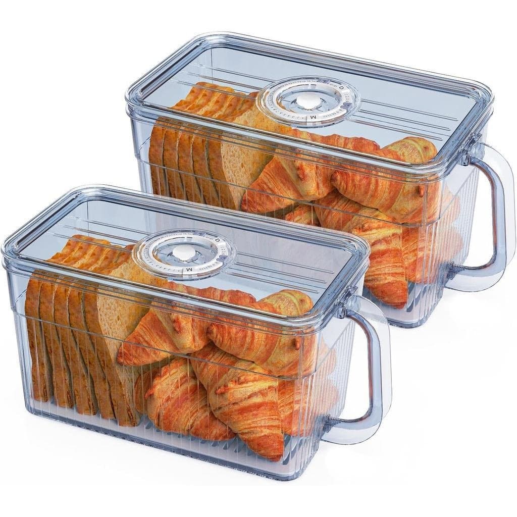 Conjunto de 2 caixas de pão, usadas para pão caseiro, caixa de pão selada para bancada de cozinha, recipiente de armazen