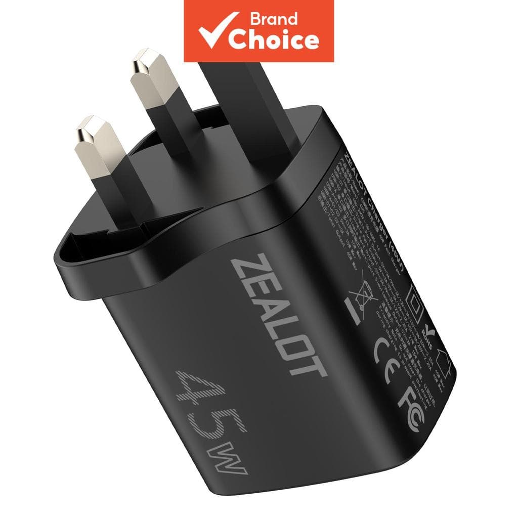 Carregador multi-porta ZEALOT C35 Plug UK 45W com 2C1A, compatível com tomadas locais, gerenciamento inteligente de