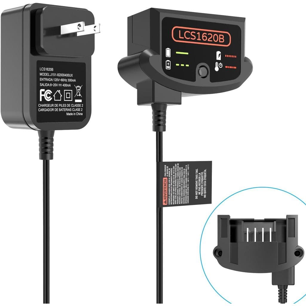 Carregador LCS1620B para Bateria de Lítio Black and Decker 20V 12V Max LBXR20 LBX4020 LBX20 LBXR2020, Compatível com Car